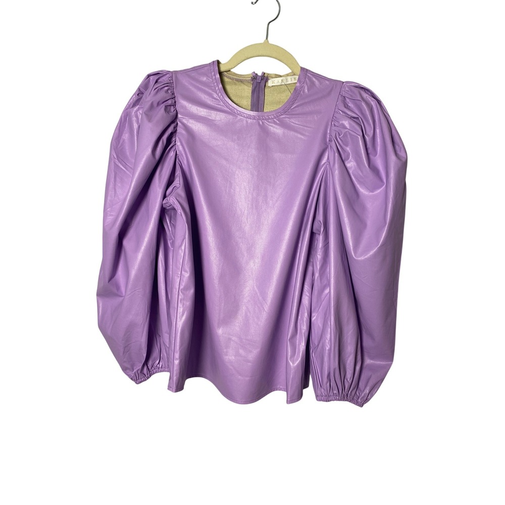 Karlie Womens Faux Leather Top S Purple Puff Sleeve K2205-54LTJ Contemporary